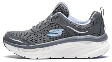 Skechers Women's D'lux Walker Infinite Motion Trainers,Charcoal Leather Mesh Lavender Trim,6 UK