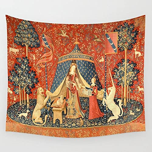 KJKL Mittelalterlicher Wandteppich Der Dame Und des Einhorns Hintergrunddekoration Familiendecken-Wandteppich