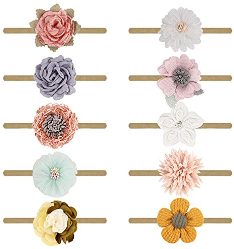 DRESHOW 10 Stück Baby Haarband Baby Stirnbänder Baby Mädchen Nylon Stirnband Neugeborene Kleinkinder Haarbänder und Bögen Kinder Haarschmuck