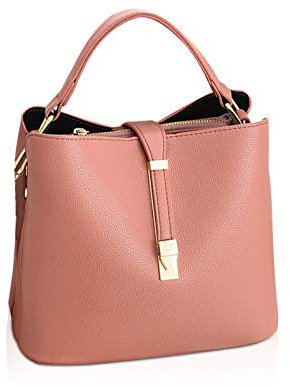 NICOLE & DORIS Damen Leder Handtasche Designer Frauen Umhängetasche Beuteltasche Schultertasche Tote Bag Kleine Handtasche mit Vielen Fächern Rosa
