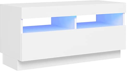 vidaXL Meuble TV avec Lumières LED, Armoire de Télévision, Meuble Télé de Salon, Armoire Basse Salle de Séjour Intérieur, Moderne, Blanc