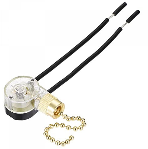 sourcing map Pull Chain Switch On-Off Speed Replacement ZE-109 for Ceiling Fan Lamp Light Clear Golden Pack of 2