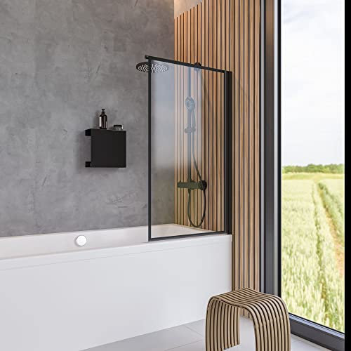Schulte pare-baignoire 80 x 140 cm, profilé noir, montage gauche droite, encadré, écran 1 volet mobile pivotant pliant, 180° contre le mur, verre de sécurité 5 mm transparent traitement anticalcaire