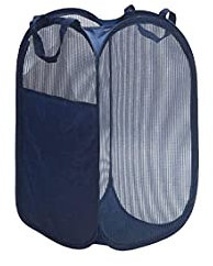 Groß Wäschekorb Faltbar, Faltbarer Laundry Basket Mesh Pop up Zusammenklappbarer Wäschekorb Faltbarer Wäschesammler mit Griffen Platzsparender Korb Navy Blau