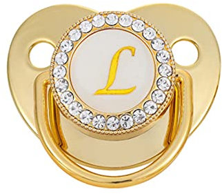 luoluoluo Baby-Schnuller, Gebogenes Design 26 Buchstaben Name Initialen Schnuller mit Clips Goldener Baby-Schnuller für 6 Bis 18 Monate Baby