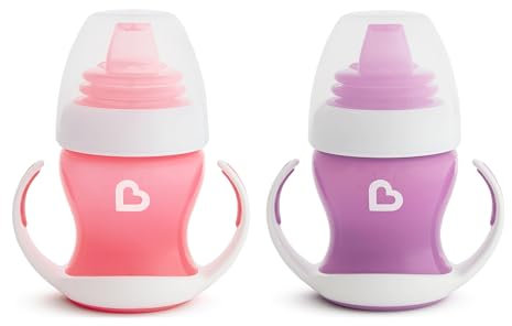 Munchkin Tasse de Transition Douce Bébé |Tasses Sippy Bébé & Tout-Petit |Sans BPA Non-Déversement |Tasses Enfants Silicone Étanches |À partir de 4+ Mois |4 oz / 118 ml |Pack de 2 |Rose & Violet