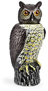 Maximex Garteneule „Vogelschreck“, Echtwirkende Vogelscheuche mit Eulen-Motiv, beweglichem Kopf & reflektierenden Augen, Eulen Vogelabwehr vertreibt Vögel effizient, ca. 41 cm hoch