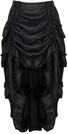 Schwarz Rock Damen Steampunk Röcke Übergrößen Spitze Asymmetrische High Low Vintage Kleid Gothic S