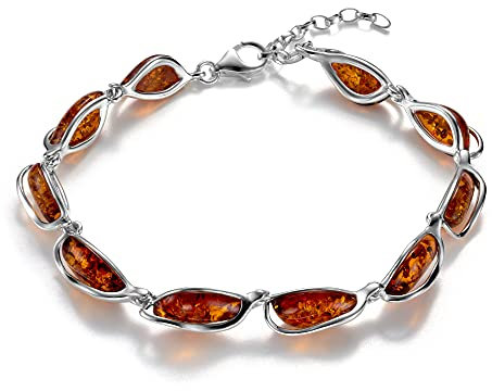 Copal Damen Armband Bernstein Sterling-Silber 925 verstellbar braun - nachhaltige Verpackung - Geschenk für Freundin