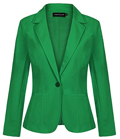 MINTLIMIT Ladies Cropped Blazer with Long Sleeves and One Button Closure Fashionable and Trendy GN-Grass Green XL