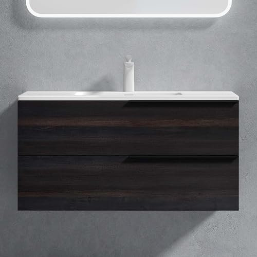 doporro Badmöbel-Set Waschbeckenunterschrank Soft-Close Wandmontage Badezimmer Waschplatz inkl. Mineralguss-Waschbecken und LED-Badspiegel Paestum