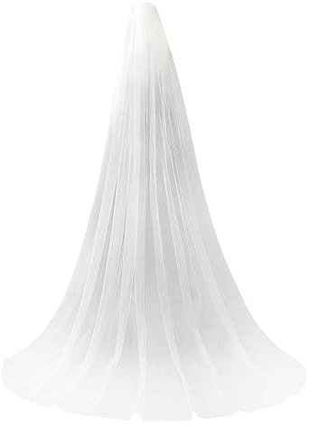 Heliltd Braut Hochzeit Schleier 118 Zoll lang 1 Tier Tropfen Schleier Kathedrale Brautschleier mit Kamm Kapelle Tüll Haarschmuck, Elfenbein, 118 inch