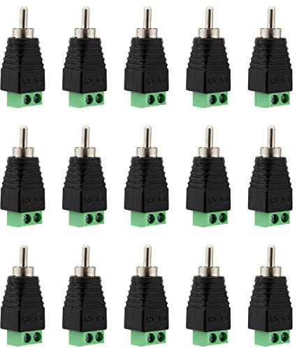 Greluma 15 Stk Cinch-Stecker für Lautsprecherkabel, Cinch-zu-AV-Schraubanschluss, Phono-Cinch-Stecker, lötfreier Typ