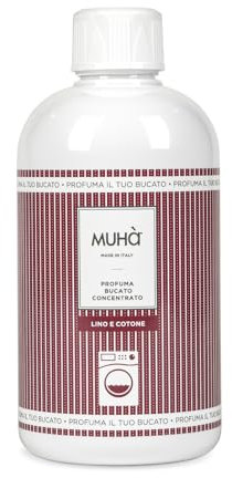 MUHA' | Konzentrierter Wäscheparfüm, Duftnote: Lino e Cotone, Ideal für die Waschmaschine oder Handwäsche, Lang anhaltender Duft, Inhalt: 400 ml.