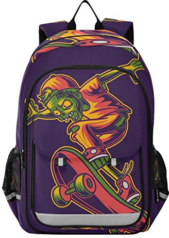 Vnurnrn Süße Skateboard Ghostschädel Schulter Rucksack Kinderrucksack Für Schule Mädchen Jungs Büchertasche Schülerrucksack mit Laptop Rucksäcke
