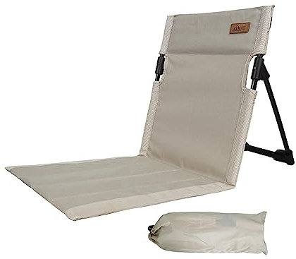 TOOYFUL Strandstuhl mit Rückenstütze, Strandbodenstuhl, tragbares Tribünenkissen-Sitzpolster, Faltbarer Stuhl, Stadionsitz für Picknick-Hinterhof-Garten, Beige