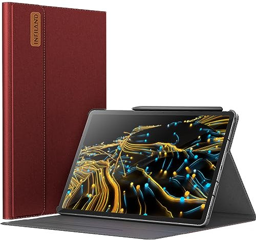 INFILAND Custodia per Samsung Galaxy Tab S10+ Plus/S9 FE+/S9+ Plus 12.4 pollici 2024/2023 Release, Supporto Multi-angolo, Funzione di auto-sveglia/sonno, Rosso Scuro