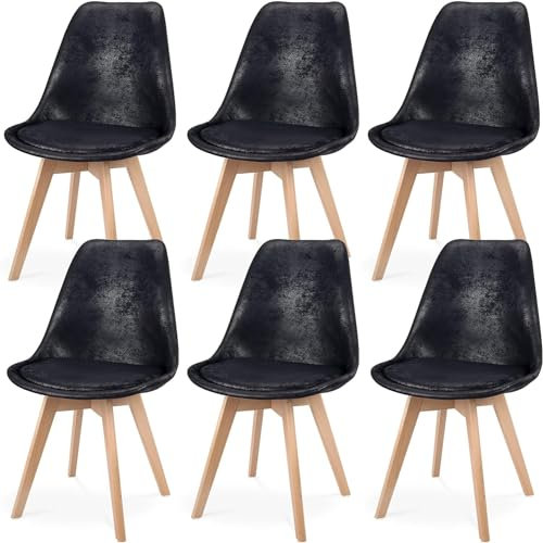 JIJIAN 6er Set Esszimmerstühle aus Wildleder mit Kissen und Holzbeinen Küchenstühle, Moderner Nordic Stil für Esszimmer, Küche und Wohnzimmer