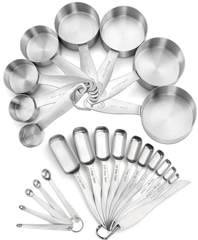 Measuring Cups and Spoons Set of 24 Piece in 18/8 Stainless Steel, Heavy Duty 8 Measuring Cups, 10 Measuring Spoons, 1 Leveler & 5 Mini Measuring Spoons Ideal for Dry and Liquid Ingredients