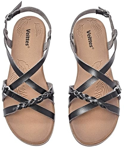 Veittes Women's Flat Slide Sandals - Fashion Adjustable Cross Strappy Braided Flat Summer Shoes.(2207023,BK/MF,6.5 UK)