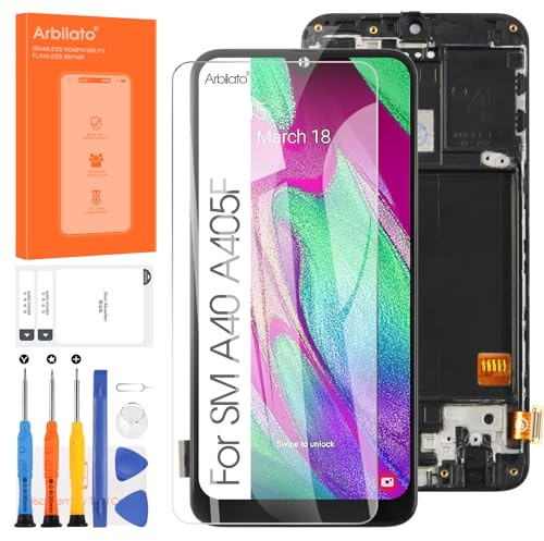 Arbilato Schermo per Samsung Galaxy A40 Schermo di Ricambio | A405F A405FN/DS A405F/DS LCD Display Touch Digitizer Assemblaggio Parti di Riparazione (Nero con Telaio, 5.9)