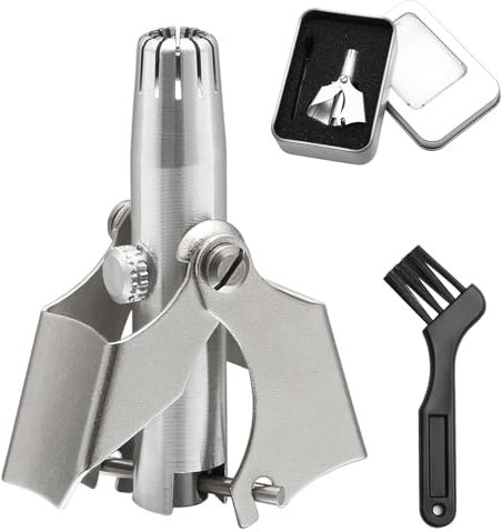Tondeuse Poil de Nez Manuelle avec Brosse de Nettoyage, Coupe Poil de Nez et Oreilles Détachable en Acier Inoxydable, Lavable de Tondeuse à Nez pour La Maison et Le Voyage
