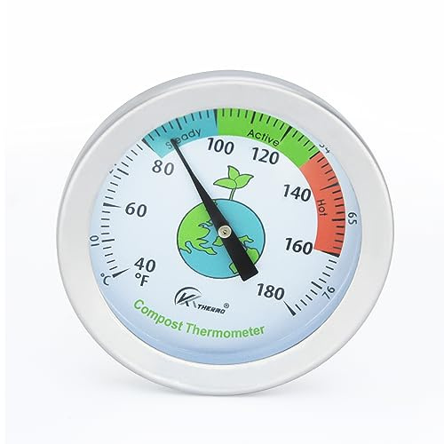 Precision Compost Thermometer - High-Grade Stainless Steel Probe - Exclusive Colour-Coded Temperature Guide - Large 50mm Dial and Extended 200mm Stem - Best Tool for Optimal Plant Health [BQ32]