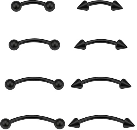Ovxznts Eyebrow Piercing Jewelry Surgical Steel Vertical Labret Lip Jewelry Curved Barbell Tiny Eyebrow Rings Ear Rook Navel Small Belly Button Ring for Women Men Black 16g 6mm/8mm/10mm/12mm