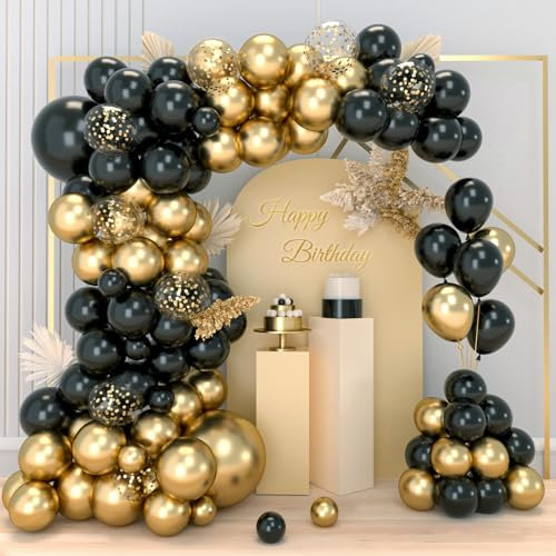 Luftballon Girlande Schwarz Gold, 79 Stück Ballon Girlande set mit luftballons Gold, Schwarze Luftballons für Geburtstagsdeko, Hochzeit, Neujahr Deko,Baby Shower, Ruhestand Deko party, Graduation Deko