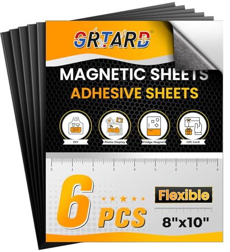 Grtard 8 x 10 Magnetfolien mit selbstklebender Rückseite, 6er-Pack magnetische Klebefolien, Magnetpapier, Magnetfolien für Aufkleber, Magnetpapier für Fotos, DIY, Basteln