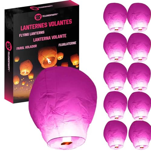 Farollilos Linterna china voladora rosa 100% biodegradable de papel. La linterna mide 90 x 60 cm ideal para tus eventos, bodas, fiestas de Año Nuevo, lote de 10 unidades TellementHappy™