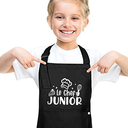 Halinuia Kochschürze Kinder, Kinderschürze,Schwarz Schürze Kinder Kochschürze Grillschürze Jungen Malkittel für Jungen und Mädchen Beim Kochen Malen Grillen