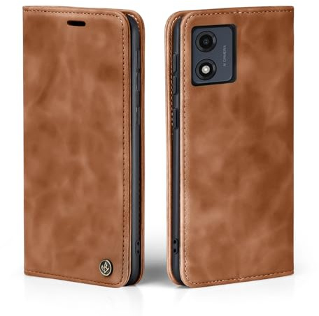 LBH Handyhülle für Motorola Moto E13 in Hellbraun mit Karten- und Geldfach Smartphone Hülle mit Standfunktion Flip Case Schutzhülle Magnetverschluss Vintage