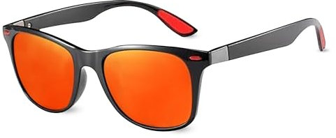 FATASH HD Sunglasses Black Orange Shades | Anti-Glare UV400 Protection Mirror Finish Lens Eyewear | Ultra Light Protective Rectangular Glasses Perfect for Men, Women, Cycling, Fishing, Driving, Hiking