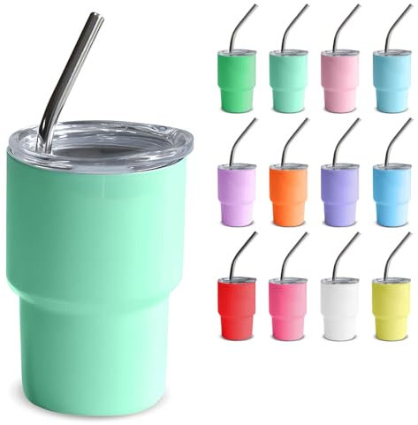 GHKLNY Mini verres à shot avec couvercles et pailles - Mini verres à shot colorés en acier inoxydable pour fête de mariage, whisky, bar à cocktails (vert clair, 150 ml)