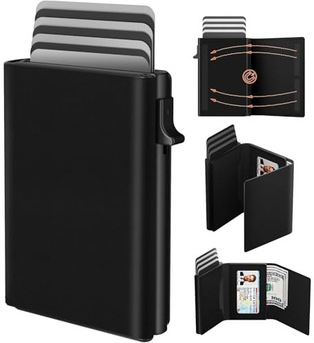 dwnkove Portefeuille Homme, Porte Carte Bancaire avec Fermeture Magnétique, Portefeuilles et Porte Cartes Cuir Carbone Pop Up pour 14 Cartes (Portefeuille Minimaliste, Noir)