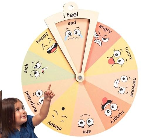Stronrive Feelings Chart, Mental Health Emotional Learning Artwork, Mental Health Decor, Feelings Decoration, Wooden Emotional Wheel for Kids, School Classroom