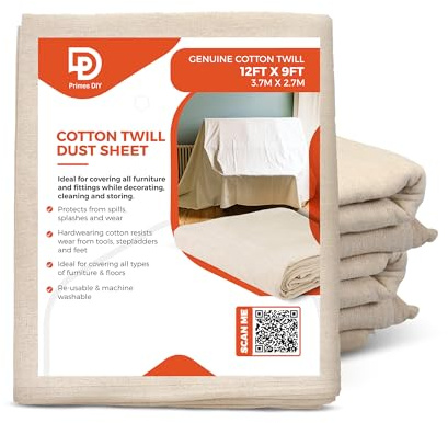 Professional Cotton Dust Sheets 12ft x 9ft | Reusable Breathable Cover Sheet for Furniture, Floor | Drop Cloth for Decoration, Storage (1)