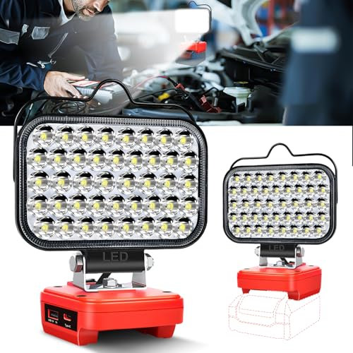 Cordless LED Work Light for Einhell 18V PXC Battery, Portable Flood Lights 80W Spotlight Compact Lighting 8000LM with Type C & USB Fast Charging for Camping,Hiking, Fishing,Power Failure,Job Site