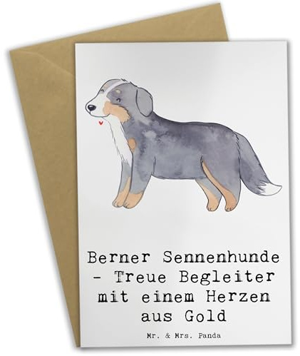Mr. & Mrs. Panda Glückwunschkarte Berner Sennenhund Herz - Geschenk, Hunderassen Charakter, Pflege, einladungskarten, neujahrskarte, weihnachtskarten, Familienhunde, Hunderasse, Sennenhunde, Grußkarte