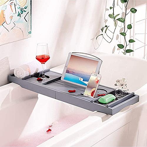 OHMG Plateau De Baignoire Extensible,Planche De Baignoire en Bambou,Support de Baignoire,Plateau De Salle De Bain Réglable pour Baignoire,Tablette De Baignoire Extensible (70-105cm*23 * 3cm(girs)