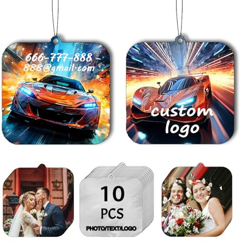10/20/50/100 Stück individuelle Logo-Lufterfrischer für Autos, personalisierte Auto-Lufterfrischer, doppelseitige Auto-Lufterfrischer im Großhandel mit Fototext-Logo (Quadrat)