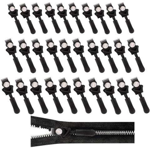 Kit di Riparazione per Cerniera, set di 30 pezzi per Cerniere Lampo Ricambio S, M, L Cursore Cerniera Ricambio Cerniera Lampo Riparazione per giacche, valigie, zaini (nero)