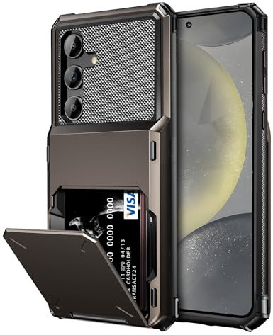 Vunake for Samsung S24 Case with Card Holder [Max 4 Cards] Dual Layer Protective Cases Heavy Duty Hard PC TPU Bumper Shockproof Cover for Samsung Galaxy S24 Case,Black