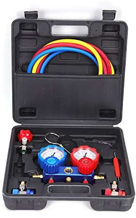 ACROSSPART Kit de ayuda de montaje de aire acondicionado de 2 vías, refrigerante con manómetros y 3 mangueras de llenado, ayuda de montaje para aire acondicionado R502, R134A, R12, R22