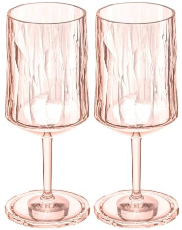 Koziol Superglas Club No. 4, 2 Stück, 300 ml, Wein- & Aperitif-Glas mit Stiel aus kristallklarem Kunststoff, luxuriös, unzerbrechlich, wiederverwendbar, Party, Camping, 2er Set (Quartz Rose)