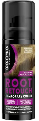 SYOSS Root Retouch Spray Retoca raíces Temporal Color rubio oscuro (1 x 120 ml), retocador de canas y raíces con cobertura instantánea, coloración pelo temporal para las canas