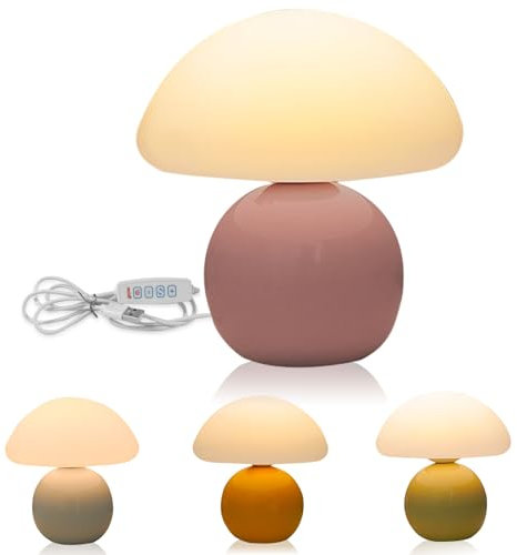 Pilz Nachttischlampe Tischlampe, led pilz tischleuchte, Mushroom Lamp mit Keramikbasis, Dimmbar Tischleuchte Deko Wohnzimmer für Schlafzimmer, Deko für Kinderzimmer, Schlafzimmer & Wohnzimmer (Rosa)