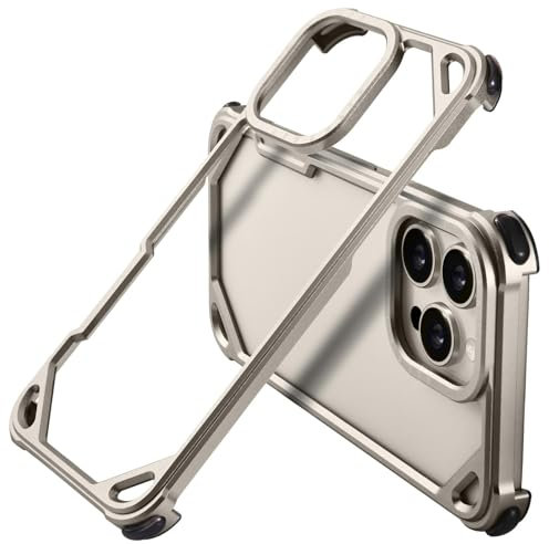 PANPHEN for iPhone 16 Pro 6.3 Bumper Case Metal, Aluminum Frame Slim Fit No Back Design, Compatible with MagSafe, 4 Corner Shockproof Protection, Minimalist Frameless Phone Case, Natural Titanium