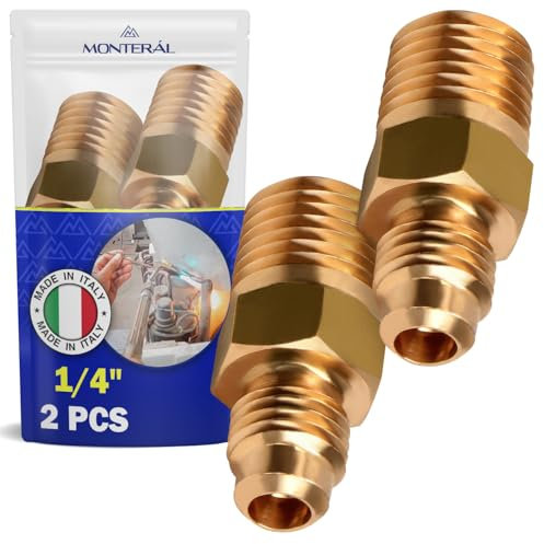 2 Piezas Adaptador con Roscas Macho SAE 1/4 y NPT 1/4 para Conectar Tubos de Cobre - MADE IN ITALY - MONTERAL